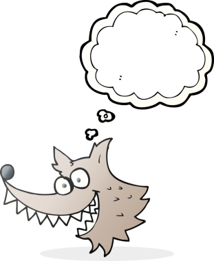 Serbest çizim düşünce balonu çizgi filmi çılgın kurt bir insan tarafından çizildi.