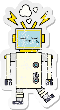 Bir insan tarafından çizilmiş ağlayan şirin bir çizgi robotun sıkıntılı çıkartması.