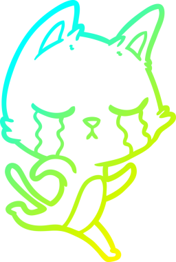 Bir insan tarafından çizilmiş ağlayan çizgi film kedisinin soğuk gradyan çizgisi.