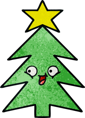 Bir insan tarafından çizilmiş bir Noel ağacının retro grunge desenli karikatürü