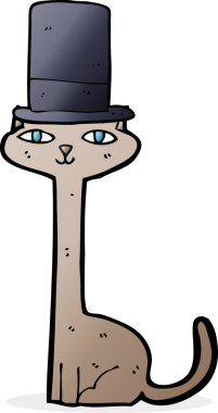 Bir insan tarafından çizilmiş silindir şapkalı bir kedi.