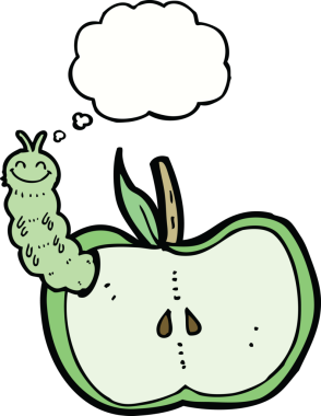 Bir insan tarafından çizilmiş düşünce baloncuklu bir elma.