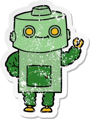 Bir insan tarafından çizilmiş karikatür robotunun sıkıntılı çıkartması.