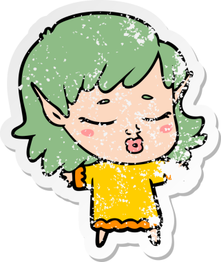 Bir insan tarafından çizilmiş güzel bir elf kızının sıkıntılı çıkartması.