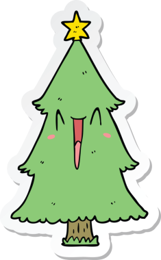 Bir insan tarafından çizilmiş bir karikatür noel ağacının çıkartması.