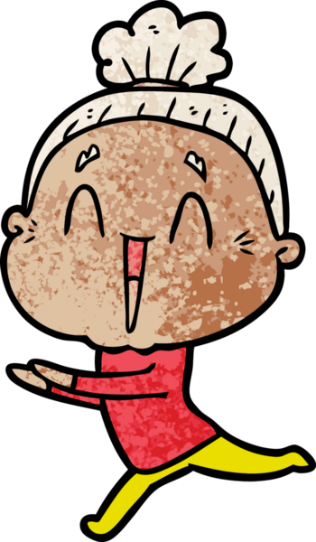 Bir insan tarafından çizilmiş mutlu yaşlı kadın çizgi filmi.