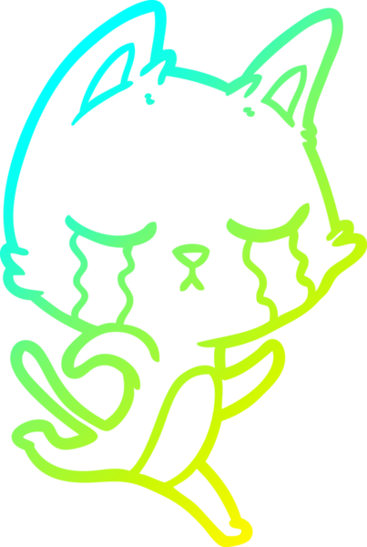 Bir insan tarafından çizilmiş ağlayan çizgi film kedisinin soğuk gradyan çizgisi.