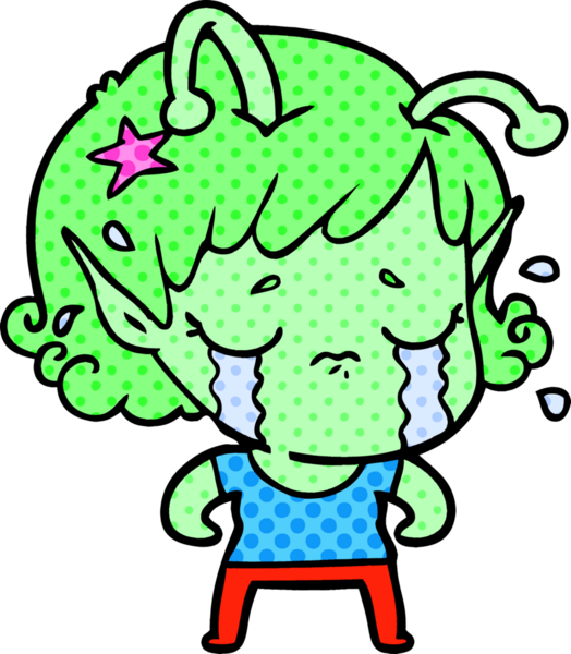 Bir insan tarafından çizilmiş ağlayan uzaylı kız çizgi filmi.