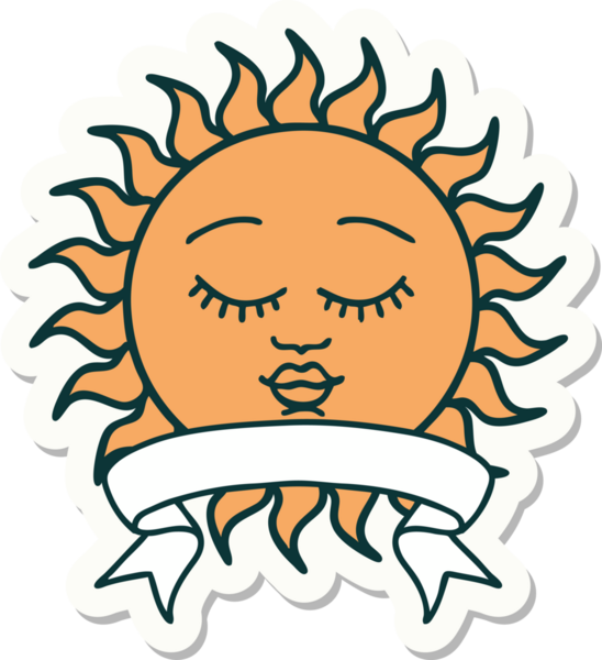 Bir insan tarafından çizilmiş güneş pankartıyla dövme stili.