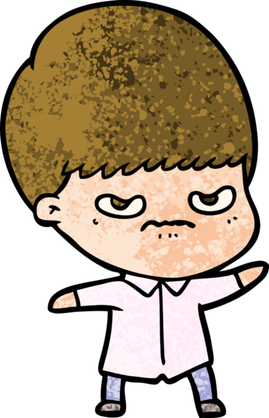 Bir insan tarafından çizilmiş sinirli çizgi film çocuğu.