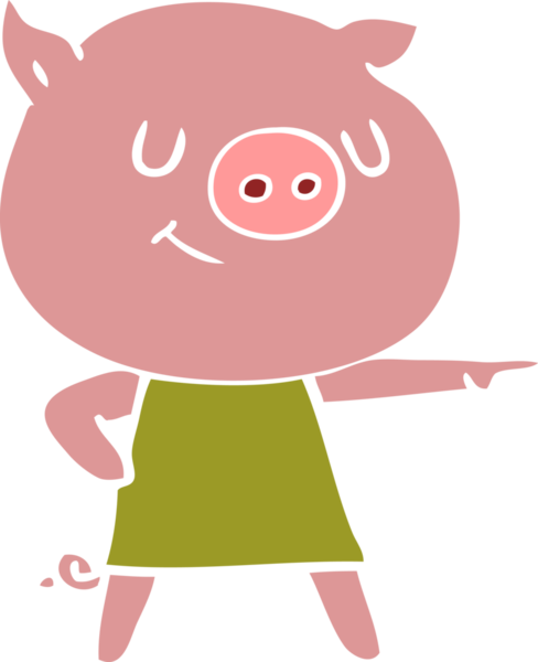 Bir insan tarafından çizilmiş mutlu düz renkli çizgi film domuzu