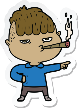 Bir insan tarafından çizilmiş sigara içen bir adamın çıkartması.