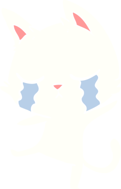 Ağlayan düz renkli çizgi film kedisi bir insan tarafından çizilmiş bir dans sergiliyor.