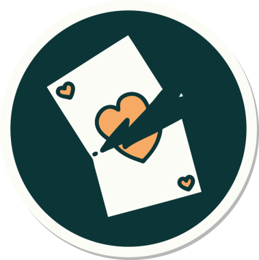 Bir insan tarafından çizilmiş yırtık bir kartın geleneksel stiliyle dövme çıkartması