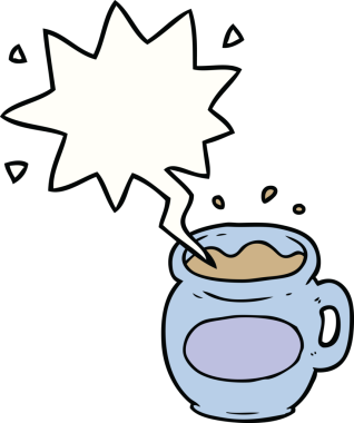 Bir insan tarafından çizilmiş konuşma balonlu kahve fincanı.