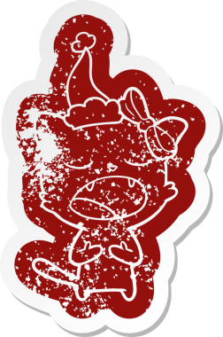 Bir insan tarafından çizilmiş Noel Baba şapkası takan kedi miyavlıyor.