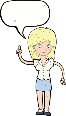 Bir insan tarafından çizilmiş konuşma baloncuğu fikri olan bir karikatür kadın.