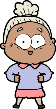 Bir insan tarafından çizilmiş mutlu yaşlı kadın çizgi filmi.