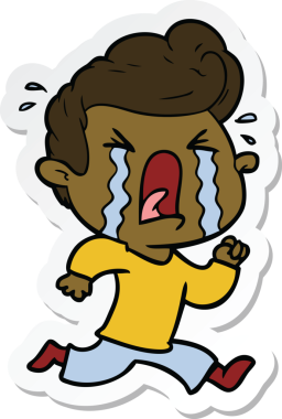 Bir insan tarafından çizilmiş ağlayan bir karikatür çıkartması.