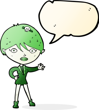 Bir insan tarafından çizilmiş konuşma balonu olan vampir kız.