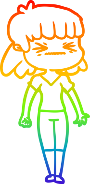 Gökkuşağı gradyan çizimi bir insan tarafından çizilmiş kızgın bir kız çizgi filmi