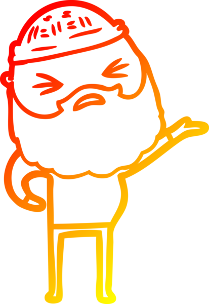 Bir insan tarafından çizilmiş sakallı bir çizgi film karakteri.