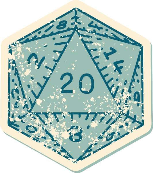 Retro Dövme Biçimi Doğal 20 D20 zar bir insan tarafından çizildi