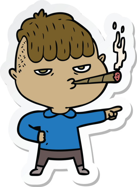 Bir insan tarafından çizilmiş sigara içen bir adamın çıkartması.