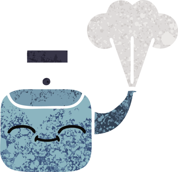 Bir insan tarafından çizilen dumanı tüten bir çaydanlığın retro çizim tarzı karikatürü