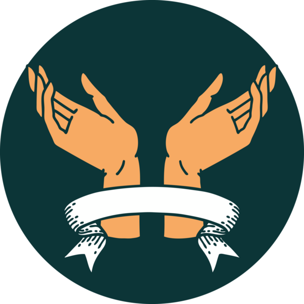 bir insan tarafından çizilmiş açık el pankartıyla dövme biçimi simgesi