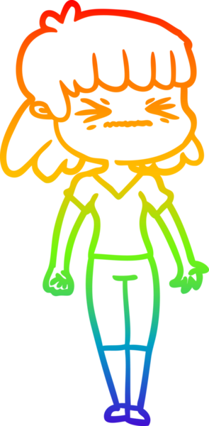 Gökkuşağı gradyan çizimi bir insan tarafından çizilmiş kızgın bir kız çizgi filmi