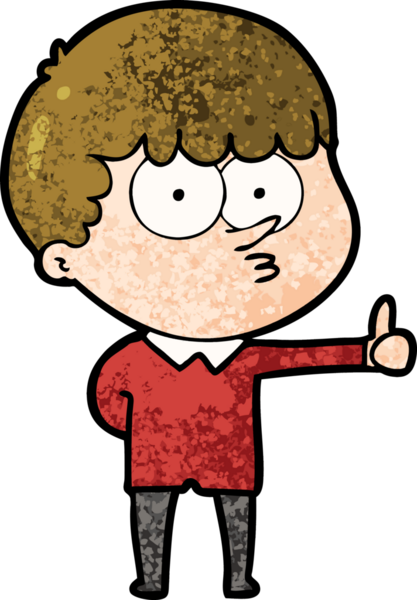 Çizgi film meraklısı çocuk, bir insan tarafından çizilmiş işaret veriyor.