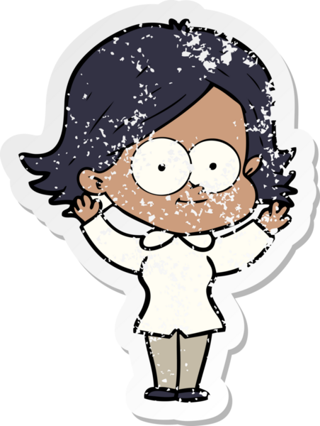 Bir insan tarafından çizilmiş mutlu bir çizgi film kızının sıkıntılı çıkartması.