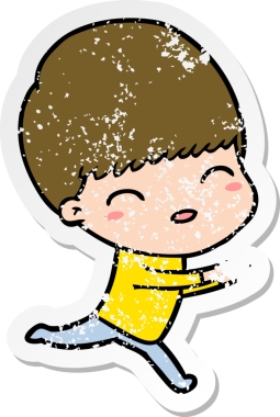 Bir insan tarafından çizilmiş mutlu çizgi film çocuğunun sıkıntılı çıkartması.