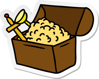 Bir insan tarafından çizilmiş hazine sandığının el çizimi karikatürü.