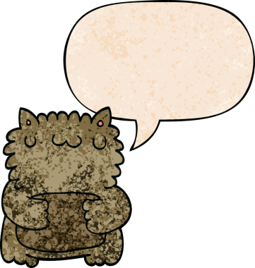 Bir insan tarafından çizilmiş eski moda konuşma baloncuğu olan çizgi film ayısı.