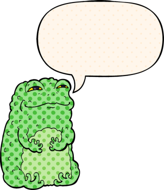 Çizgi roman tarzında konuşan kendini beğenmiş kurbağa bir insan tarafından çizilmiş.