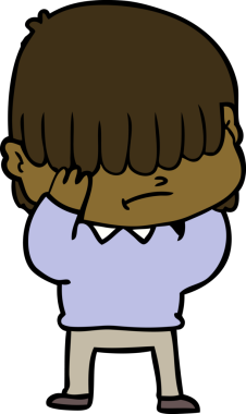 Bir insan tarafından çizilmiş dağınık saçlı çizgi film çocuğu.