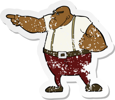 Bir insan tarafından çizilmiş kızgın, sert bir adamın karikatürdeki sıkıntılı çıkartması.