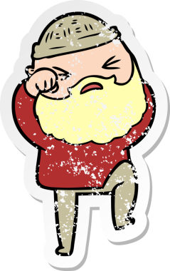 Bir insan tarafından çizilmiş sakallı bir çizgi film karakterinin sıkıntılı çıkartması.