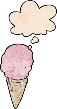 Bir insan tarafından çizilmiş grunge desenli düşünce baloncuklu çizgi film dondurması.