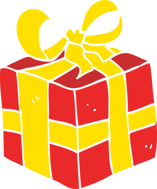 Bir insan tarafından çizilmiş noel hediyesinin düz renk çizimi