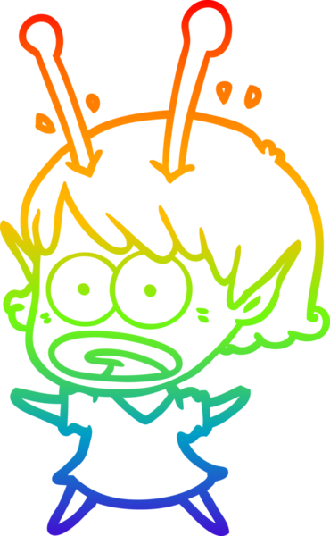 gökkuşağı gradyan çizimi bir çizgi film şok uzaylı kız bir insan tarafından çizildi