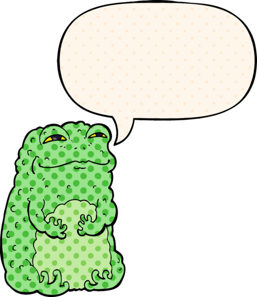 Çizgi roman tarzında konuşan kendini beğenmiş kurbağa bir insan tarafından çizilmiş.