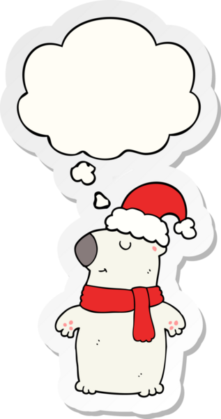 Bir insan tarafından çizilmiş bir çıkartma gibi düşünce baloncuğu olan şirin bir çizgi film Noel ayısı.