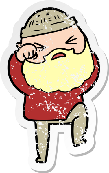 Bir insan tarafından çizilmiş sakallı bir çizgi film karakterinin sıkıntılı çıkartması.