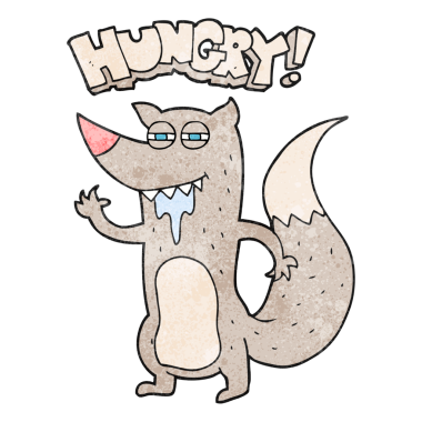 Bir insan tarafından çizilmiş el yapımı karikatür aç kurt.