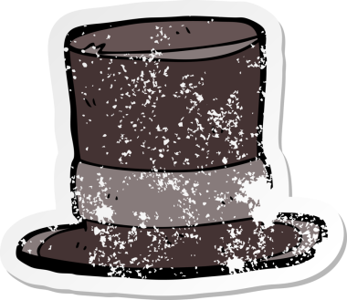 Bir insan tarafından çizilmiş bir çizgi film silindir şapkasının sıkıntılı çıkartması.