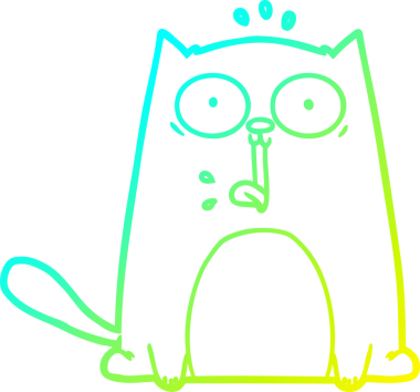 Bir insan tarafından çizilmiş komik çizgi film kedisinin soğuk gradyan çizgisi.