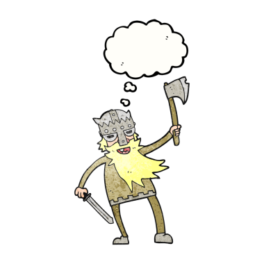 Serbest çizim düşünce balonu bir insan tarafından çizilmiş çizgi film Viking savaşçısı.